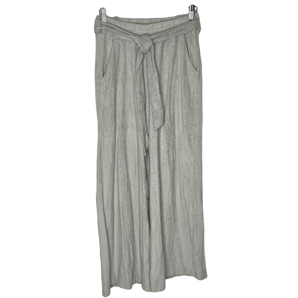 Amour Vert | Frankie Terry Cloth Ribbed Wide Leg Tie Belt Pants Gray Size Small